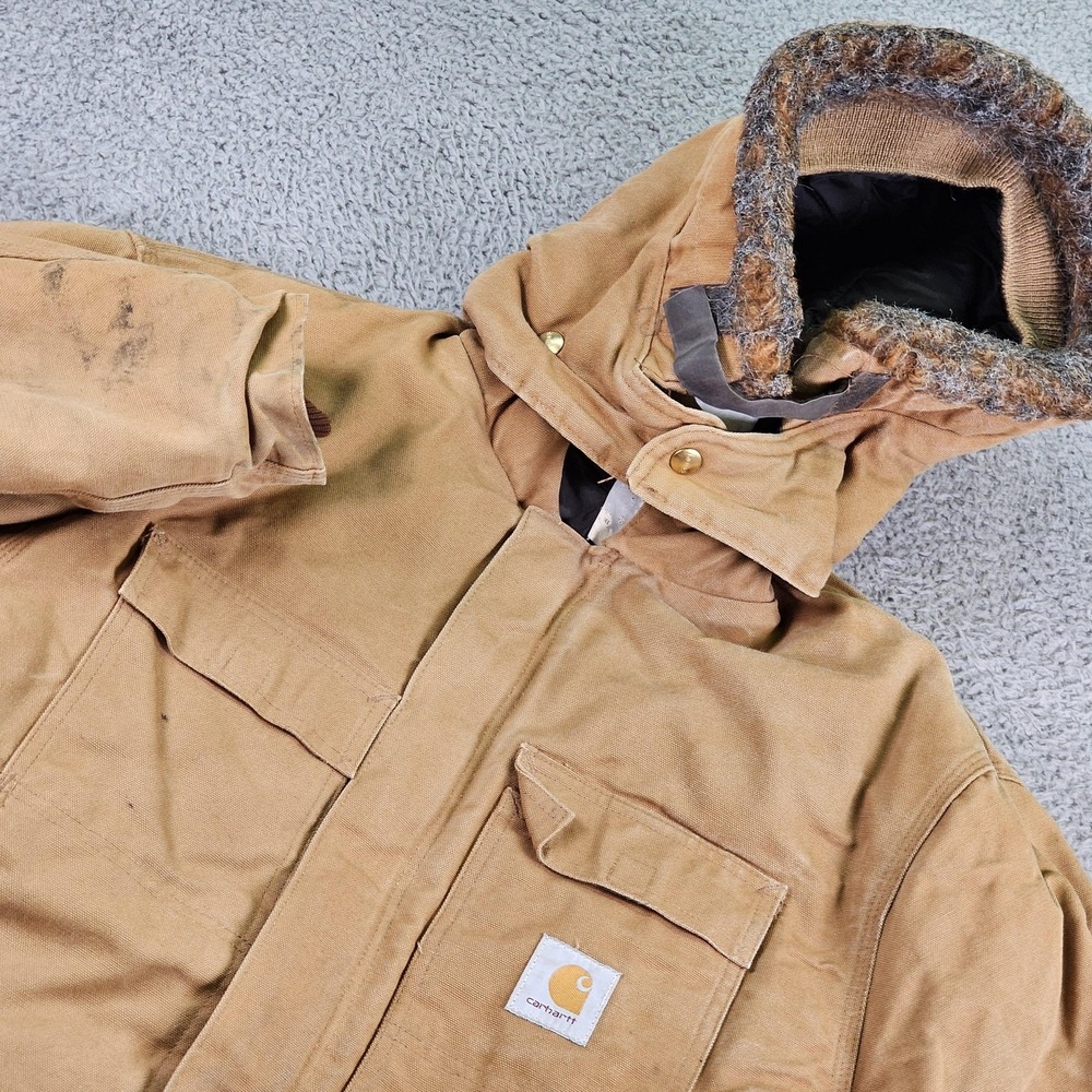 Carhartt Coat Mens 48 Tall Brown Duck Canvas Hooded Insulated Work Parka Winter